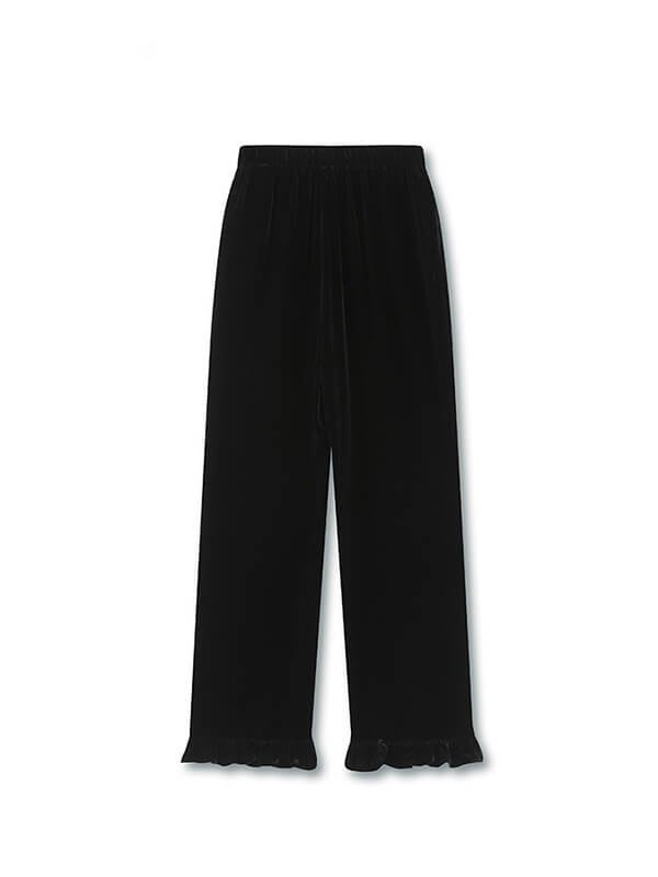 Silk Velvet Casual Pants With Ruffle Hem 1