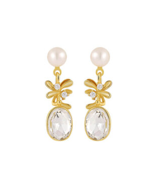 Silver Earrings Inlaid Zircon Pearl