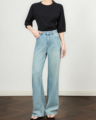 Silver-Foiled Vintage Straight Wide-Leg Jeans