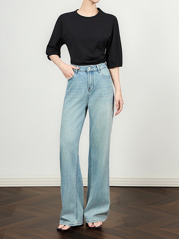 Silver-Foiled Vintage Straight Wide-Leg Jeans