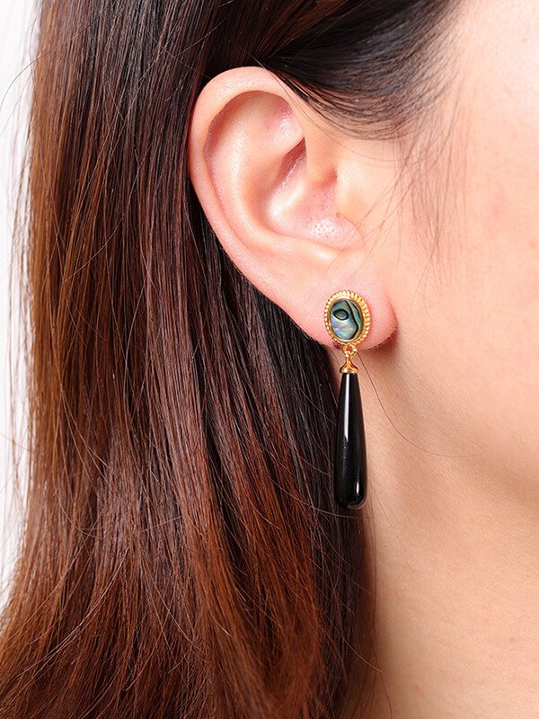 EMF Shielding Agate Drop Earrings - Dual Gold Silver Plated Grounding Jewelry for Sensitive Skin