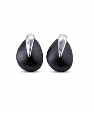 Silver Needle Black Agarwood Teardrop Earrings