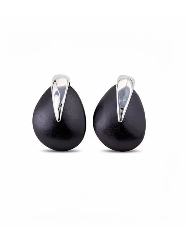 Silver Needle Black Agarwood Teardrop Earrings 1