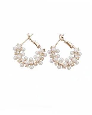Silver Needle Round Pearl Earrings