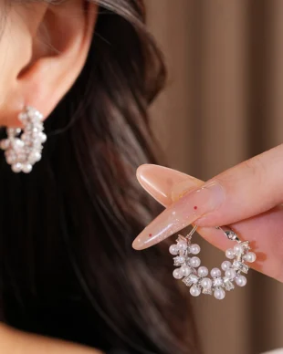 Silver Needle Round Pearl Earrings