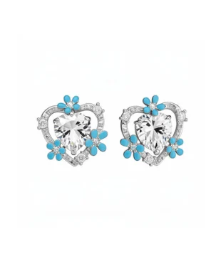 Silver Needle Zircon Double-Layer Heart Flower  Earrings