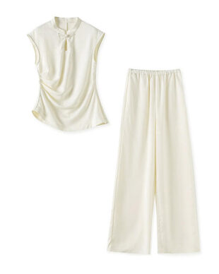 Slim-Fit Top and Straight-Leg Pants Set