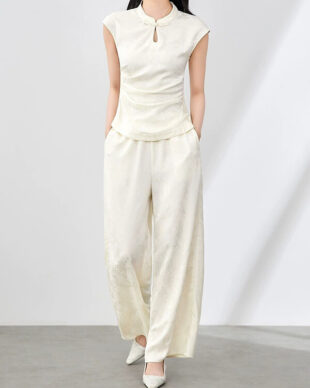 Slim-Fit Top and Straight-Leg Pants Set