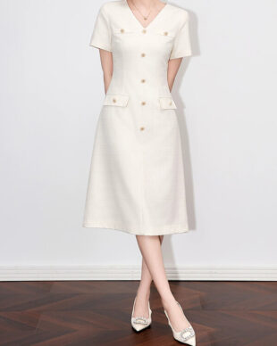 Slim-Fit V-Neck Short Sleeve Dress