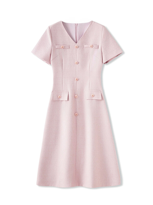 Slim-Fit V-Neck Short Sleeve Dress