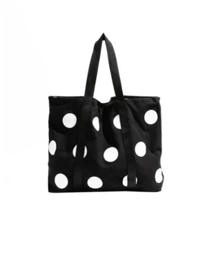 Spacious Polka Dot Canvas Tote Bag