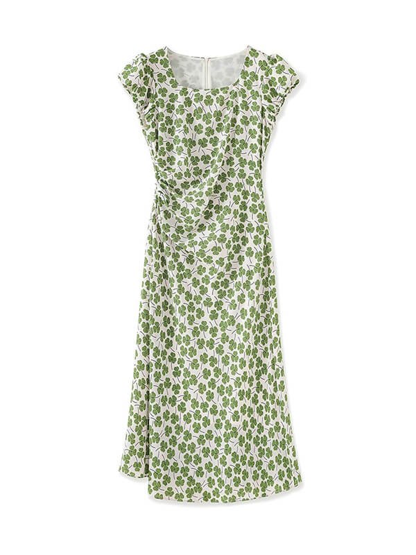 Thermoregulating Printed Dress - UPF 50+ Raglan Puff Sleeve Square Neck Travel