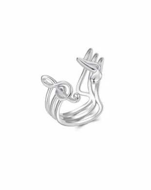 Sterling Silver 925 Multi-Layer Musical Notes Adjustable Ring