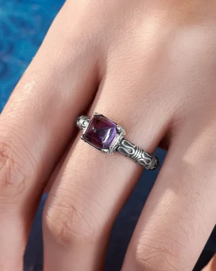 Sterling Silver Amethyst Vintage Pattern Ring
