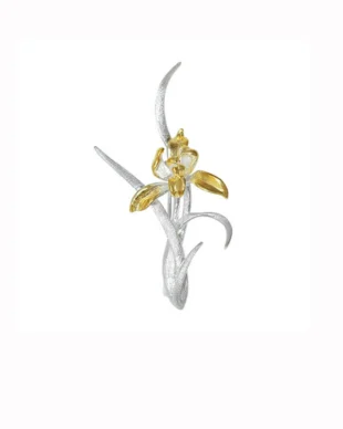 Sterling Silver Brushed Orchid Brooch