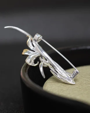 Sterling Silver Brushed Orchid Brooch