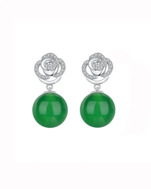 Sterling Silver Chrysoprase Rose-Shaped Ear Studs