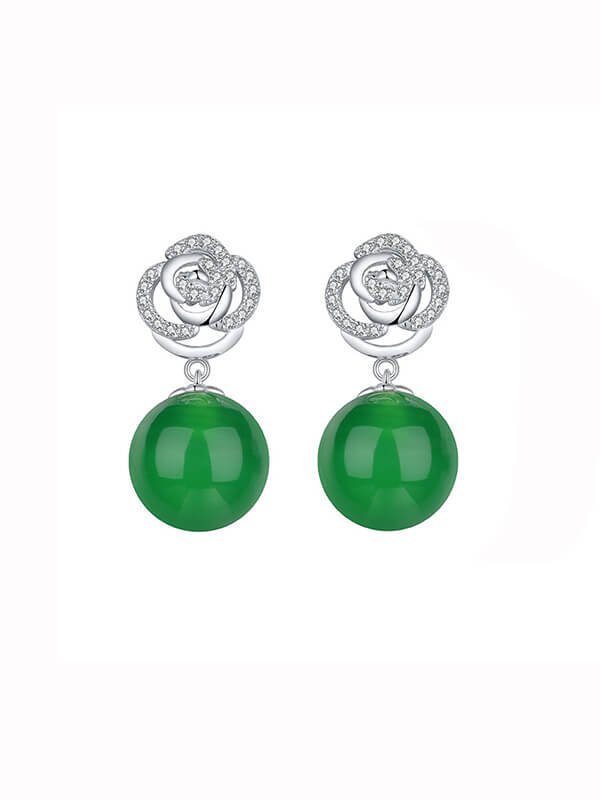 Sterling Silver Chrysoprase Rose-Shaped Ear Studs 1