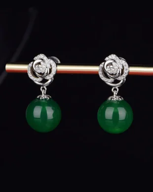 Sterling Silver Chrysoprase Rose-Shaped Ear Studs