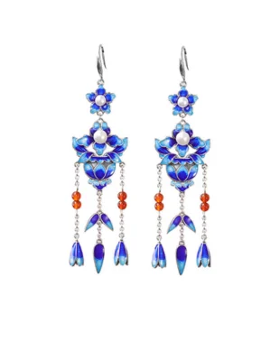 Sterling Silver Enamel Tassel Long Earrings