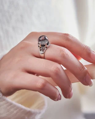 Sterling Silver Openwork Ring with Ghost Quartz