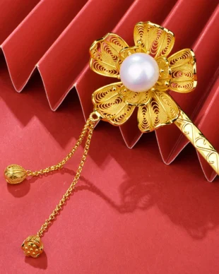 Bridal Hair Security Pearl Pin - Sterling Silver Filigree Tassel with Anti-Slip FlexiLock™ Tech