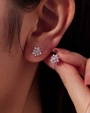 Sterling Silver Pink Daisy Stud Earrings and Necklace Set