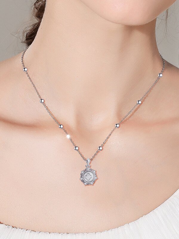 Real Pressed Clover Round Pendant - 925 Silver Resin Encased Heirloom Necklace Custom Engrave