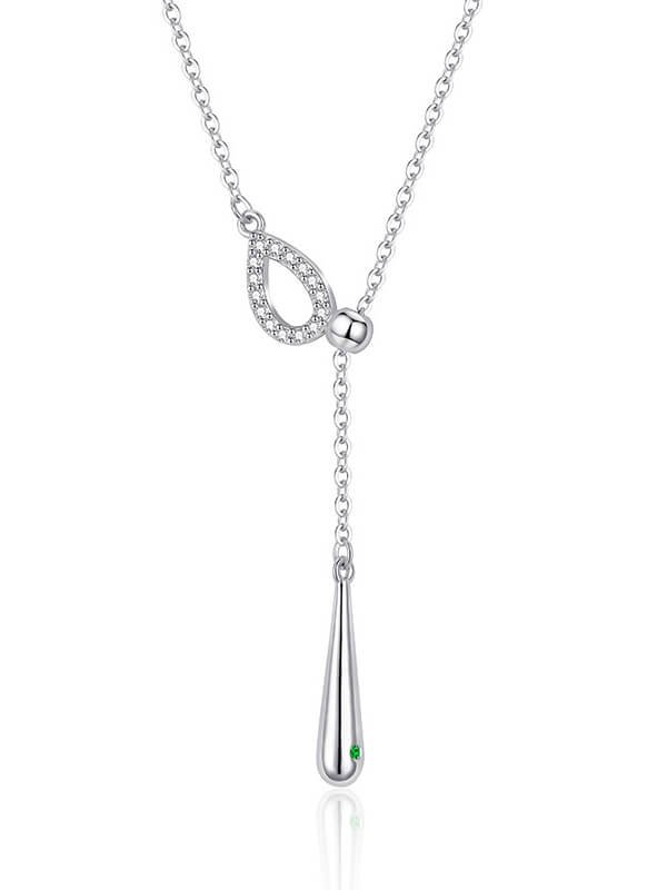 Handmade sterling silver tassel necklace with teardrop charm for beach weddings, hypoallergenic boho bridal jewelry gift