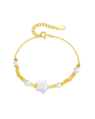 Hypoallergenic sterling silver shell bead bracelet for sensitive skin, 4mm beads with stretch cord, boho beach vacation stackable jewelry