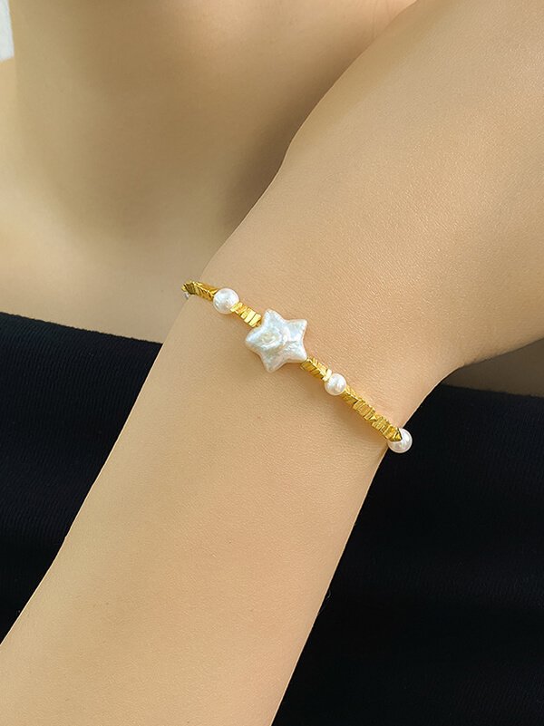 Nickel-free sterling silver shell bead bracelet for sensitive ears, 3mm smooth beads with medical-grade elastic, minimalist office jewelry