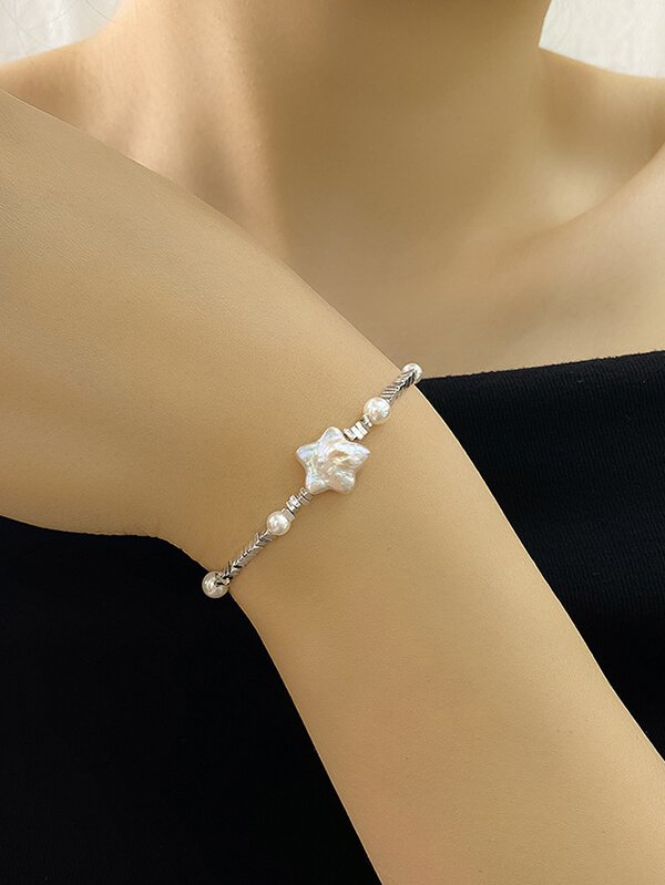 Something beachy" bridesmaid gift bracelet, sterling silver shell beads with pearl accent, luxury gift box for destination weddings