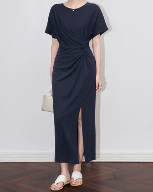 Stretch-Fit Blue Dress with Corset Waist