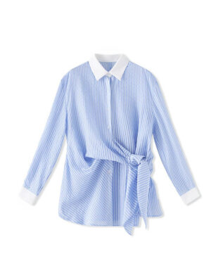 Striped Tencel-Blend Waist-Defining Blouse