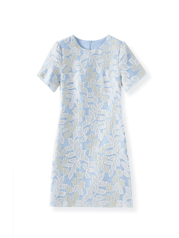 Textured Jacquard A-Line Dress with 3D Relief Pattern