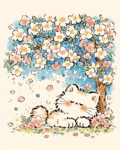 Kitten Under Peach Tree Perler Bead Pattern – Spring Cat with Blossoms 5 images