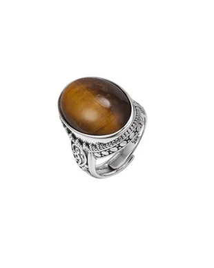 Tigers Eye Sterling Silver Vintage Patterns Ring