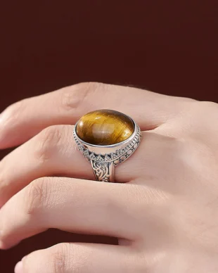 Tigers Eye Sterling Silver Vintage Patterns Ring