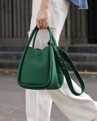 Top-grain leather bucket bag