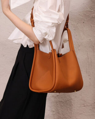 Top-grain leather bucket bag
