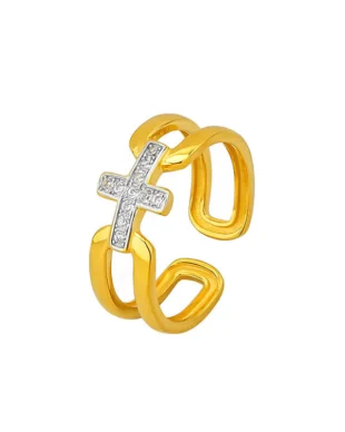 Two-Tone Sterling Silver Cross Ring