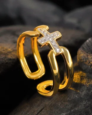 Two-Tone Sterling Silver Cross Ring