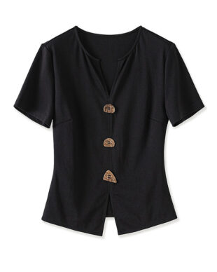 Unique-Button Slimming Waist-Defining Tee