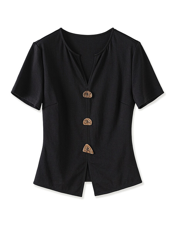 Unique-Button Slimming Waist-Defining Tee