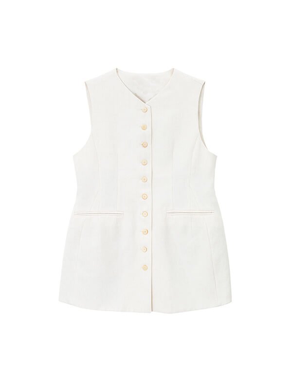 V-Neck Textured Linen Vest 1