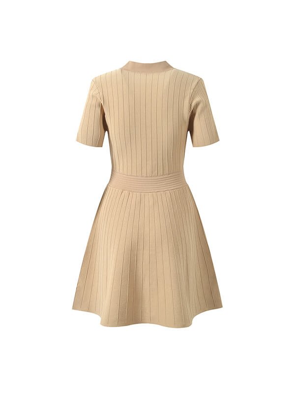 ASMR Knit V-Neck Dress - Ceramic Buttons Cortisol-Reduction Therapy Wear