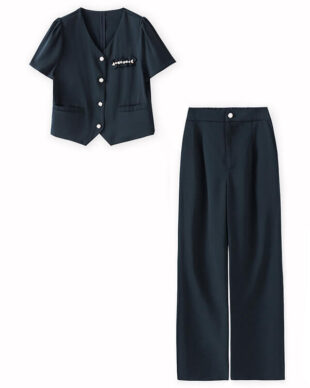 V-neck short-sleeve top and straight-leg pants set