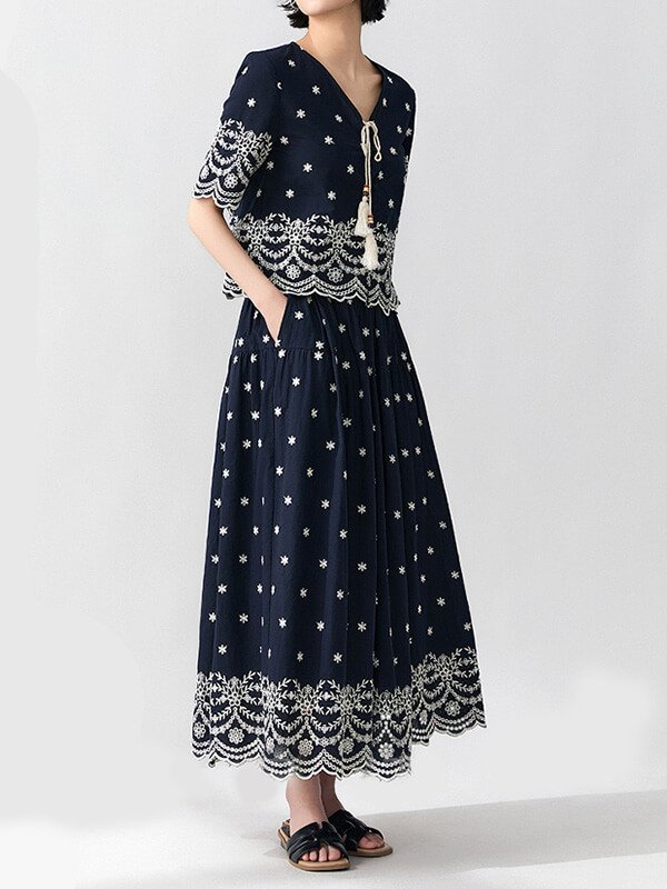 UNESCO Embroidered Vacation Set - Heritage Stitch Crop & Pants Ethically Made