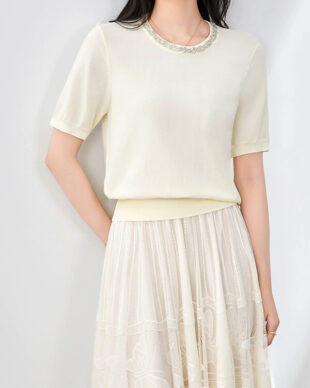 Versatile Beaded Neckline Knit Top