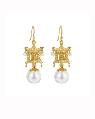 Vintage 3D Openwork Pearl Sterling Silver Earrings